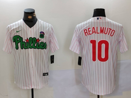 Men's Philadelphia Phillies #10 J.T. Realmuto White Green Cool Base Stitched Jersey