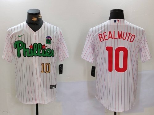 Men's Philadelphia Phillies #10 J.T. Realmuto White Green Cool Base Stitched Jerseys