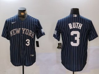 Men's New York Yankees #3 Babe Ruth Navy Pinstripe Fashion Cool Base Jerseys