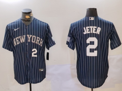 Men's New York Yankees #2 Derek Jeter Navy Pinstripe Fashion Cool Base Jerseys