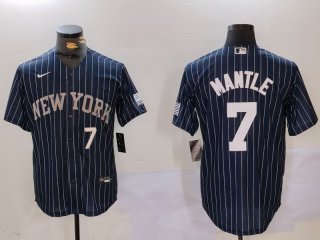 Men's New York Yankees #7 Mickey Mantle Navy Pinstripe Fashion Cool Base Jerseys