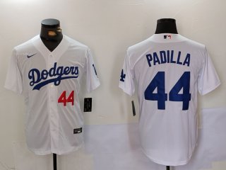 Men's Los Angeles Dodgers #44 Vicente Padilla Number White Cool Base Stitched Jersey