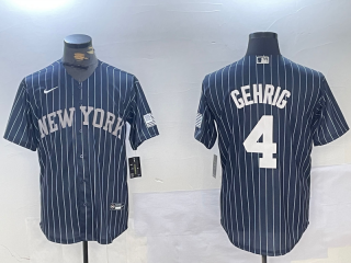 Men's New York Yankees #4 Lou Gehrig Navy Pinstripe Fashion Cool Base Jersey