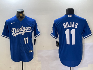 Men's Los Angeles Dodgers #11 Miguel Rojas Number Blue Cool Base Stitched Jerseys