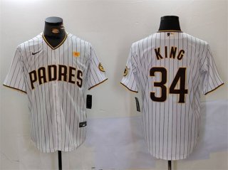 Men's San Diego Padres #34 Michael King White With PS Patch Cool Base Stitched Baseball Jersey