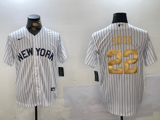 Men's New York Yankees #22 Juan Soto White Pinstripe Fashion Cool Base Jersey