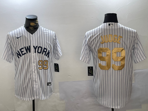 Men's New York Yankees #99 Aaron Judge White Pinstripe Fashion Cool Base Jerseys