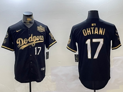 Men's Los Angeles Dodgers #17 Shohei Ohtani Black Gold 2024 World Series Champions Cool Base Stitched Baseball Jersey