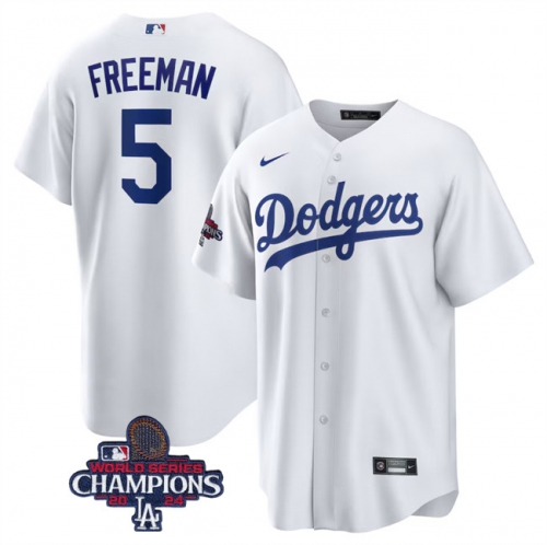 Men's Los Angeles Dodgers #5 Freddie Freeman White 2024 World Series Champions Cool Base Stitched Baseball Jersey