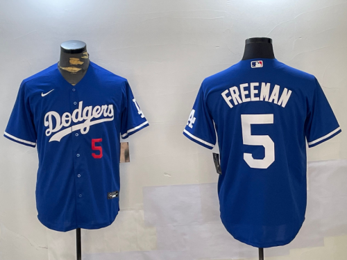 Men's Los Angeles Dodgers #5 Freddie Freeman Number Blue Cool Base Jersey