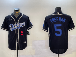 Men's Los Angeles Dodgers #5 Freddie Freeman Number Black Cool Base Jerseys