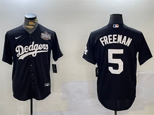 Men's Los Angeles Dodgers #5 Freddie Freeman Black 2024 World Series Cool Base Stitched Baseball Jersey