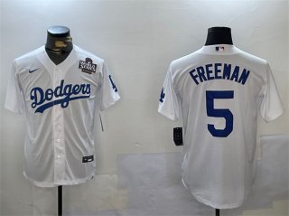 Men's Los Angeles Dodgers #5 Freddie Freeman White 2024 World Series Cool Base Stitched Baseball Jersey