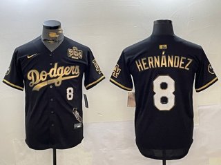 Men's Los Angeles Dodgers #8 Enrique Hernández Black Gold 2024 World Series With Vin & California Patch Vapor Premier Limited Stitched Baseball Jersey