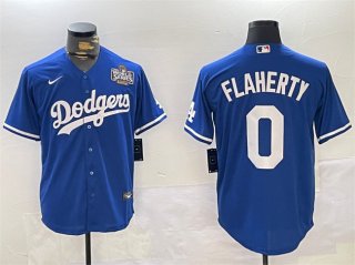 Men's Los Angeles Dodgers #0 Jack Flaherty Royal 2024 World Series Cool Base Stitched Baseball Jersey