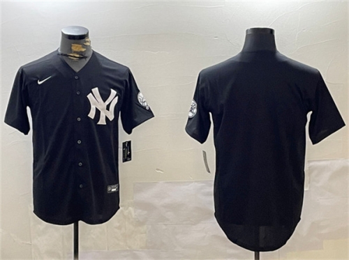 Men's New York Yankees Blank Black With Patch Cool Base Stitched Baseball Jersey