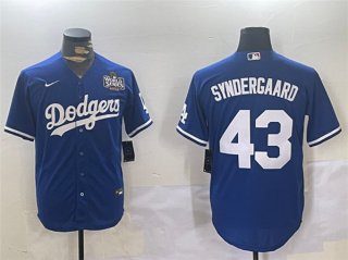 Men's Los Angeles Dodgers #43 Noah Syndergaard Royal 2024 World Series Cool Base Stitched Baseball Jersey