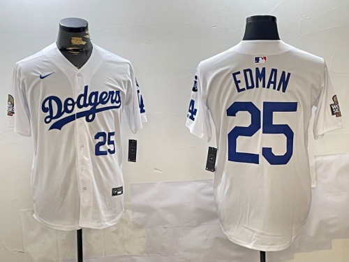 Men's Los Angeles Dodgers #25 Tommy Edman White 2024 World Series With Fernando Memorial Patch Home Limited Stitched Baseball Jersey