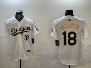 Men's Los Angeles Dodgers #18 Yoshinobu Yamamoto White Gold Home Limited Stitched Baseball Jersey