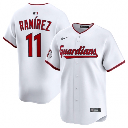 Men's Cleveland Guardians #11 Jose Ramirez White Home Limited Stitched Baseball Jersey