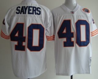 Chicago Bears #40 Gale Sayers White Throwback With Bear Patch Jersey