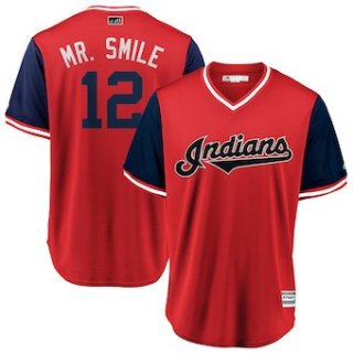 Men's Cleveland Indians 12 Francisco Lindor Mr. Smile Majestic Red 2018 Players' Weekend Cool Base Jersey