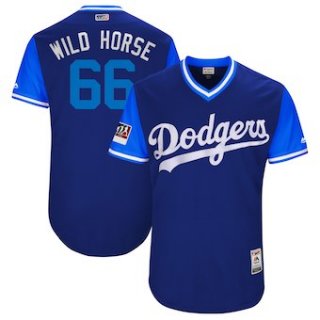 Men's Los Angeles Dodgers 66 Yasiel Puig Wild Horse Majestic Royal 2018 Players' Weekend Authentic Jersey