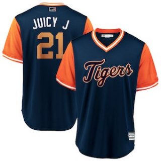 Men's Detroit Tigers 21 Jacoby Jones Juicy J Majestic Navy 2018 Players' Weekend Cool Base Jersey