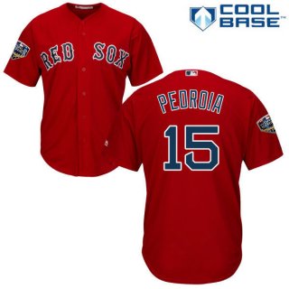 Red Sox #15 Dustin Pedroia Red New Cool Base 2018 World Series Stitched MLB Jersey