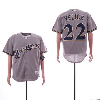 Men's Milwaukee Brewers #22 Christian Yelich Gray Cool Base Jersey