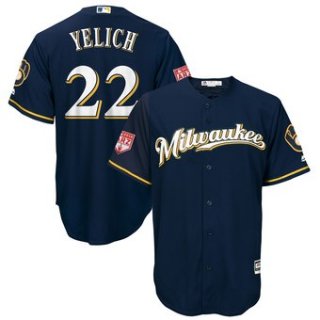 Men's Milwaukee Brewers 22 Christian Yelich Majestic Navy 2019 Spring Training Cool Base Player Jersey