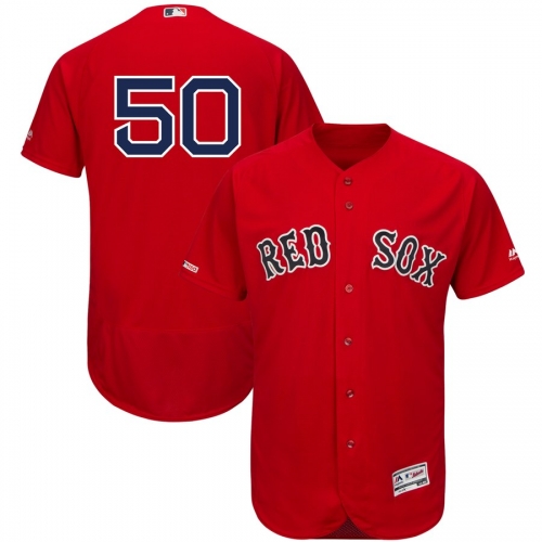 Men's Boston Red Sox 50 Mookie Betts Scarlet 150th Patch FlexBase Jersey