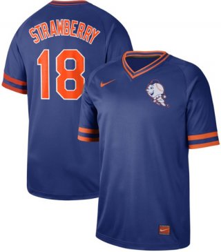 Mets #18 Darryl Strawberry Royal Authentic Cooperstown Collection Stitched Baseball Jersey