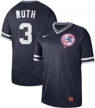 Yankees #3 Babe Ruth Navy Authentic Cooperstown Collection Stitched Baseball Jersey