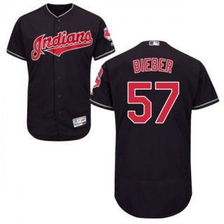 Men's Majestic #57 Shane Bieber Cleveland Indians Authentic Navy Flex Base Alternate Collection Jersey