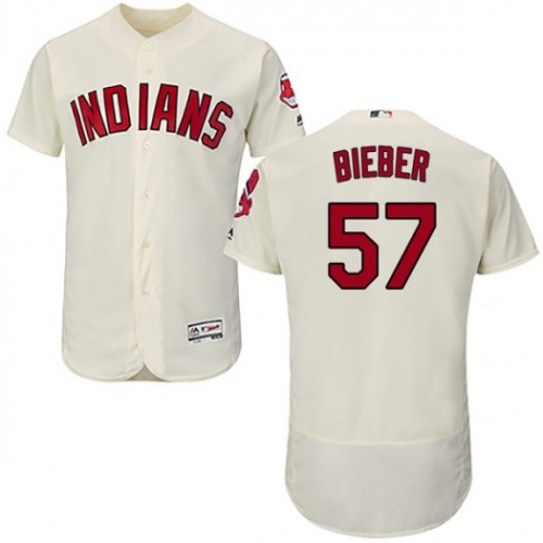 Men's Majestic #57 Shane Bieber Cleveland Indians Authentic Cream Flex Base Alternate Collection Jersey