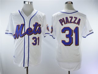 Mets 31 Mike Piazza White Throwback Jersey