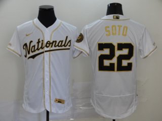 Men's Washington Nationals #22 Juan Soto White With Gold Stitched MLB Flex Base Nike Jersey