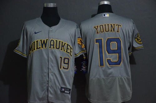 Men's Milwaukee Brewers #19 Robin Yount Grey Stitched MLB Flex Base Nike Jersey