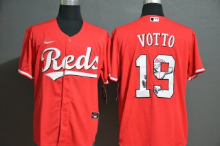 Men's Cincinnati Reds #19 Joey Votto Red Team Logo Stitched MLB Cool Base Nike Jersey