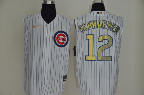 Men's Chicago Cubs #12 Kyle Schwarber White Gold 2020 Cool and Refreshing Sleeveless Fan Stitched MLB Nike Jersey