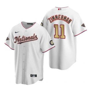 Men's Washington Nationals #11 Ryan Zimmerman White Gold 2019 World Series Champions Stitched MLB Cool Base Nike Jersey