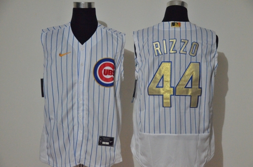 Men's Chicago Cubs #44 Anthony Rizzo White Gold 2020 Cool and Refreshing Sleeveless Fan Stitched Flex Nike Jersey