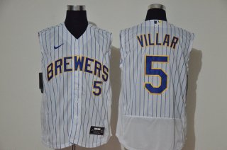 Men's Milwaukee Brewers #5 Jonathan Villar White 2020 Cool and Refreshing Sleeveless Fan Stitched Flex Nike Jersey