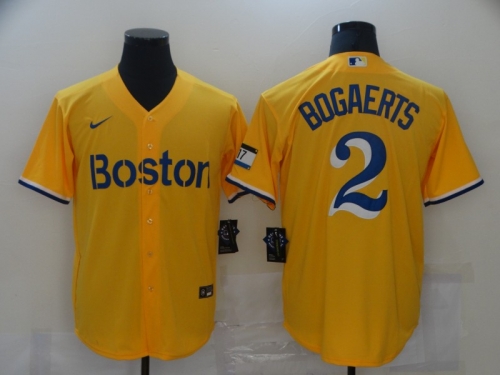 Men's Boston Red Sox #2 Xander Bogaerts Gold 2021 City Connect Stitched MLB Flex Base Nike Jersey