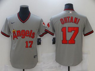 Men Los Angeles Angels 17 Ohtani Grey Game Throwback 2021 Nike MLB Jersey