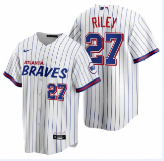 Men's Atlanta Braves #27 Austin Riley 2021 City Connect Stitched White Jersey