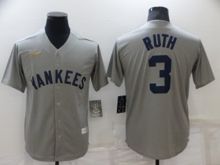 Men's New York Yankees #3 Babe Ruth Grey Throwback Stitched MLB Cool Base Nike Jersey