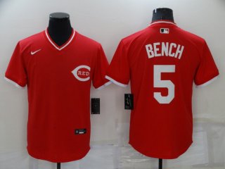 Men's Cincinnati Reds #5 Johnny Bench Red Pullover Throwback Nike Jersey