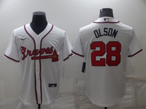 Men's Atlanta Braves 28 Matt Olson White Nike Cool Base Jersey